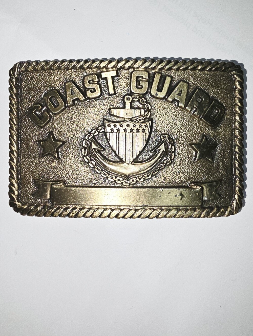 Coast Guard Brass Belt Buckle - Gold Tone